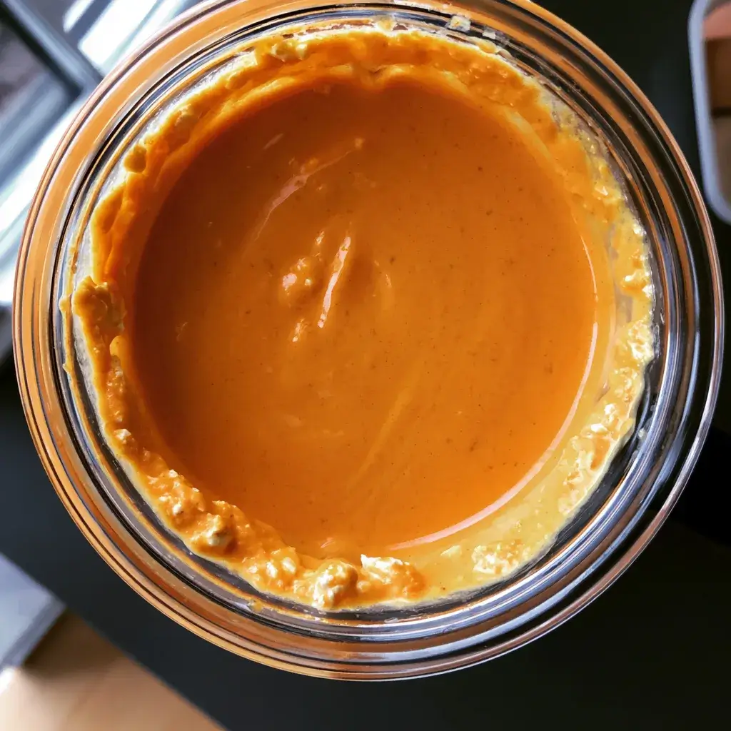Smooth cottage cheese buffalo sauce blended for high protein buffalo chicken mac and cheese