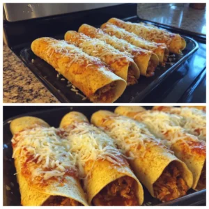 Rolling filled tortillas seam-side down for high protein chicken enchiladas