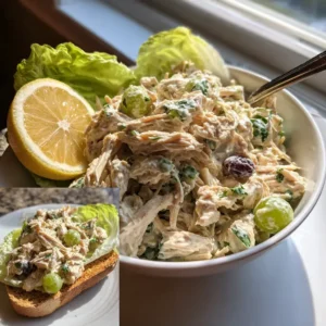 High protein chicken salad served on toast, in a lettuce wrap, and with crackers