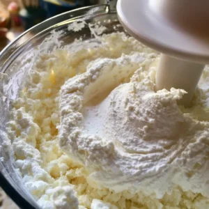 Cottage cheese blending smooth in a food processor for high protein chocolate mousse