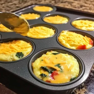 Adding shredded cheese, spinach, peppers and bacon mix-ins to cottage cheese egg bites before baking