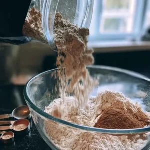 Blending oats into oat flour and whisking the dry ingredients for high protein banana muffins