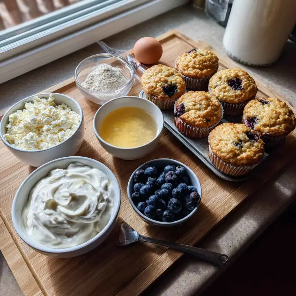 Four ways to make high protein blueberry muffins with cottage cheese, Greek yogurt, protein powder or eggs
