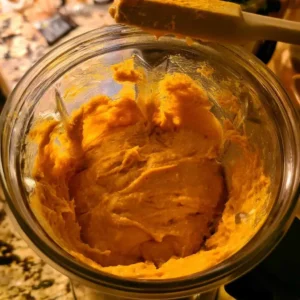 Thick pumpkin batter blending in a blender for high protein pumpkin muffins