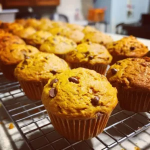 Freshly baked high protein pumpkin muffins cooling on a wire rack