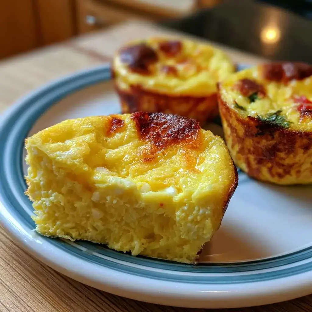 Cottage cheese egg bite cut in half showing a soft fluffy interior texture
