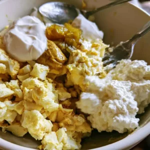 Chopped eggs mixed with Greek yogurt and cottage cheese for high protein egg salad