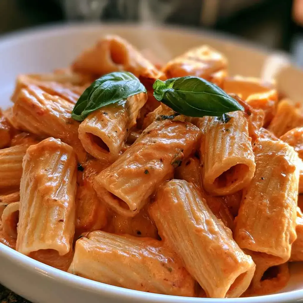 High protein pasta sauce served over rigatoni, roasted vegetables, and meatballs