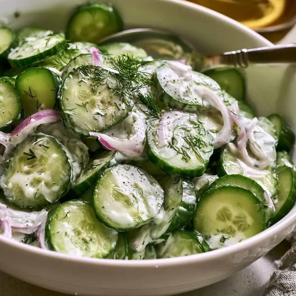 High Protein Salads Recipe 7 : Creamy no-cook salad with dill in a bowl